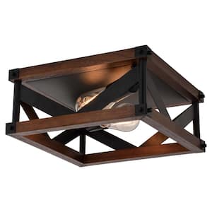 Wade 13 in. W Black Rustic Square Open Cage Flush Mount Ceiling Light Fixture