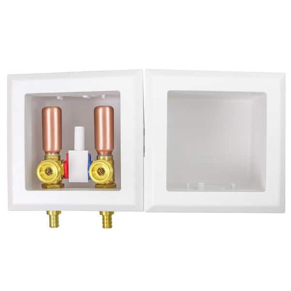 1/2 In F1807 PEX Brass Valve Fittings, White ABS Plastic Washing Machine Double Interlocking Outlet Box, Hammer Arrester