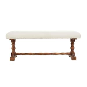 Cream Bedroom Bench with Brown Turned Legs 18 in. x 48 in. x 17 in.