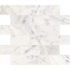 Xpress Mosaix Peel 'N Stick Carrara White Beveled 14 in. x 12 in. Marble Brick Joint Mosaic Tile (628.56 sq. ft./Pallet)