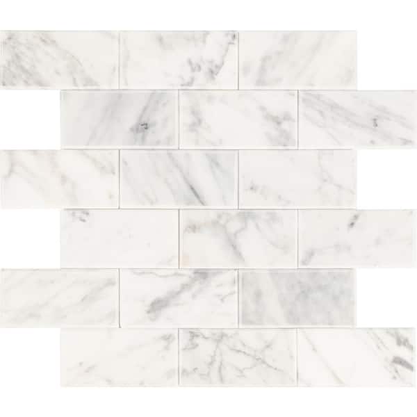 Daltile Xpress Mosaix Peel 'N Stick Carrara White Beveled 14 in. x 12 in. Marble Brick Joint Mosaic Tile (11.64 sq. ft./Case)
