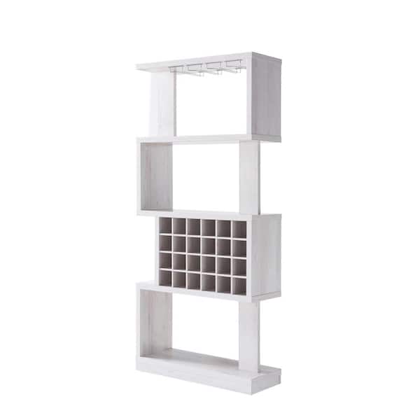 Furniture of America Ena 68 in. White 24-Bottle Wine Rack With Hanging Stemware Rack