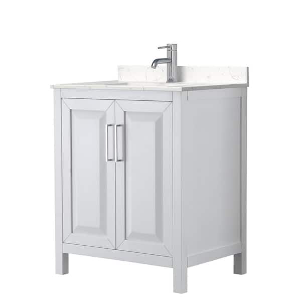 Wyndham Collection Daria 30 in. W x 22 in. D Single Vanity in White with Cultured Marble Vanity Top in Light-Vein Carrara with White Basin