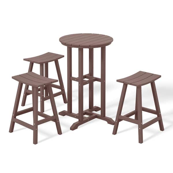 WESTIN OUTDOOR Laguna 4-Piece HDPE Weather Resistant Outdoor Patio Counter Height Bistro Set with Saddle Seat Barstools, Dark Brown