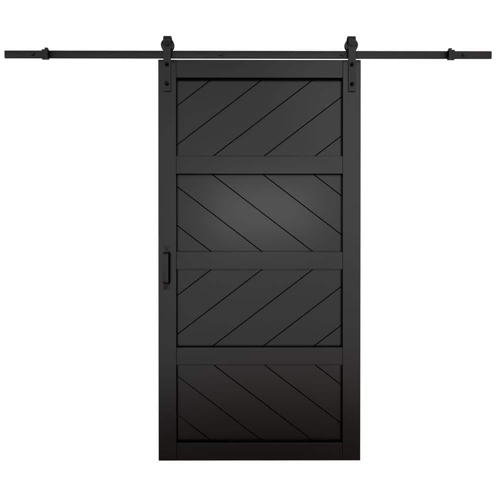 ARK DESIGN 48 in. x 84 in. 4-Lites Black Wave MDF Assembly Required ...