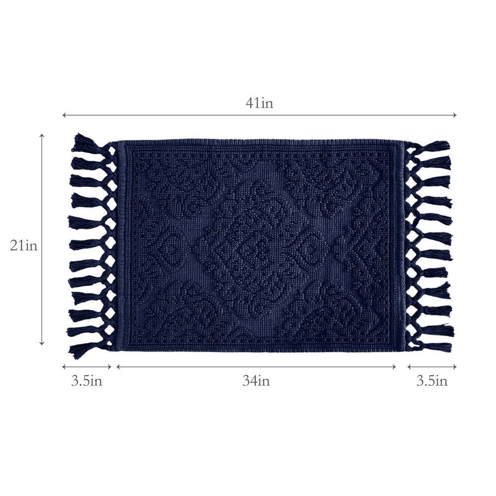 Indigo Cotton Fringe Geometric Bath Rug 21" x 41"