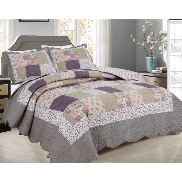 J&V TEXTILES 2-Piece Multicolor Cotton Blend Reversible Twin Quilt Set