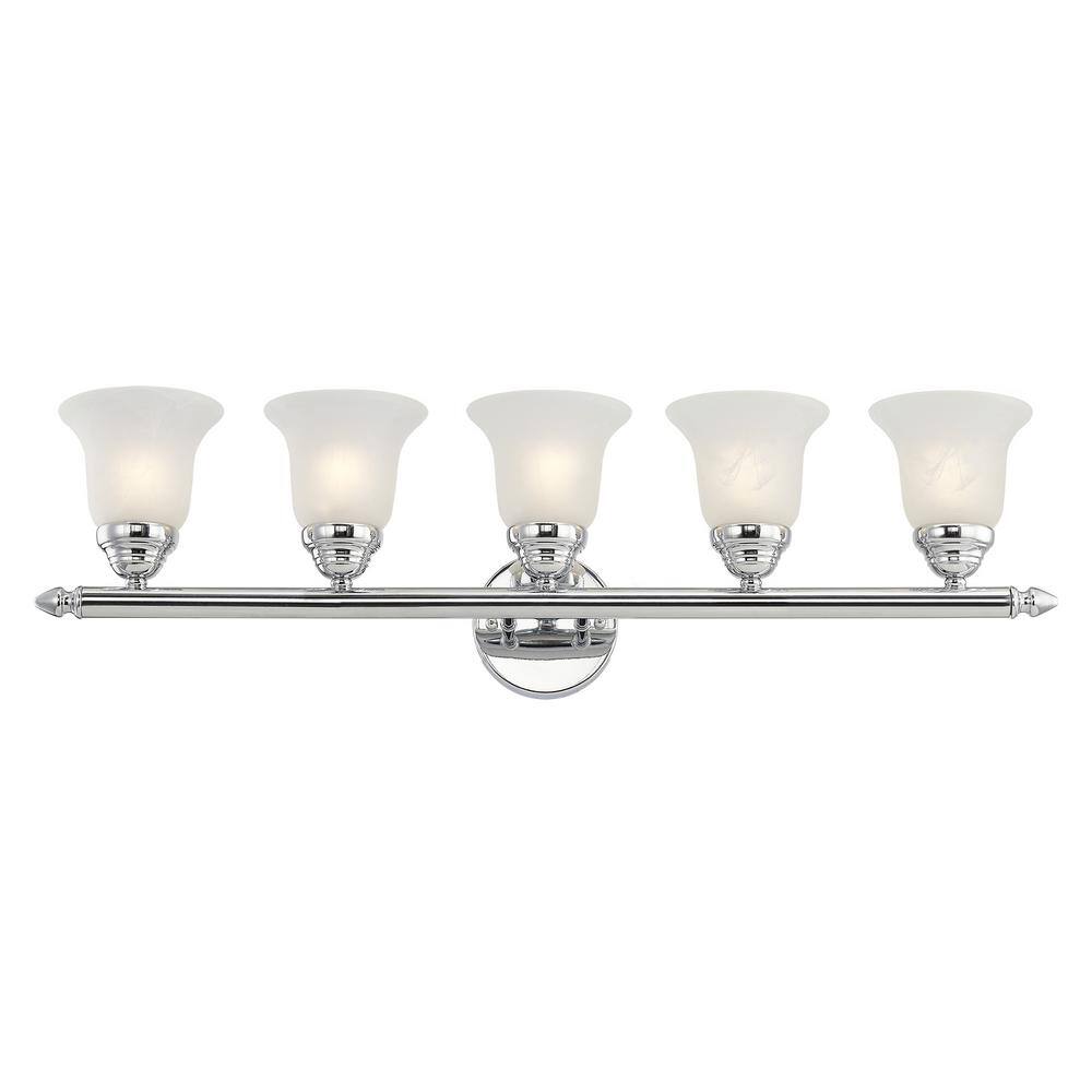 Neptune 5-Light Polished Chrome Vanity with White Alabaster Glass