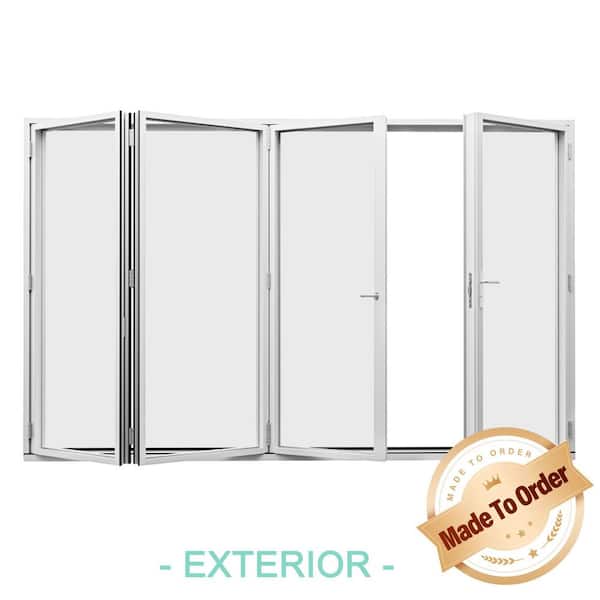 ARK DESIGN 156 in. x 80 in. Left Swing/Outswing Double Tempered Glass White Aluminum Folding Patio Door