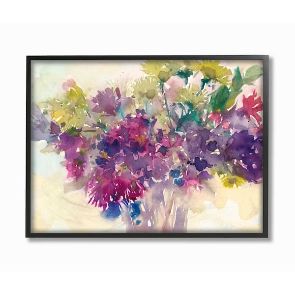 Stupell Industries 11 in. x 14 in. "Bursting Bright Purple Watercolor Bouquet" by Samuel Dixon Framed Wall Art