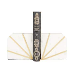 White Marble Geometric Bookends with Gold Inlay (Set of 2)