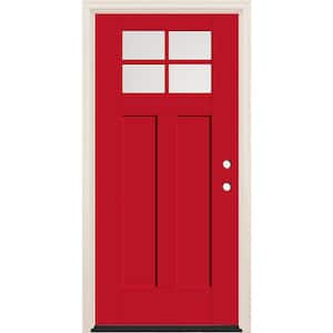 36 in. x 80 in. Left-Hand 4-Lite Clear Glass Ruby Red Painted Fiberglass Prehung Front Door with 4-9/16 in. Frame