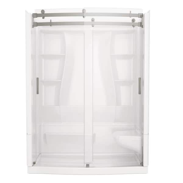 Classic 500 Curve Right Seat 60 in. x 32 in. x 75.88 in. H Alcove Shower Stall/Kit in Stainless