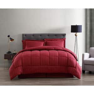 Maple Dobby Stripe 8-Piece Queen Burgundy Bed in a Bag Microfiber Comforter Set