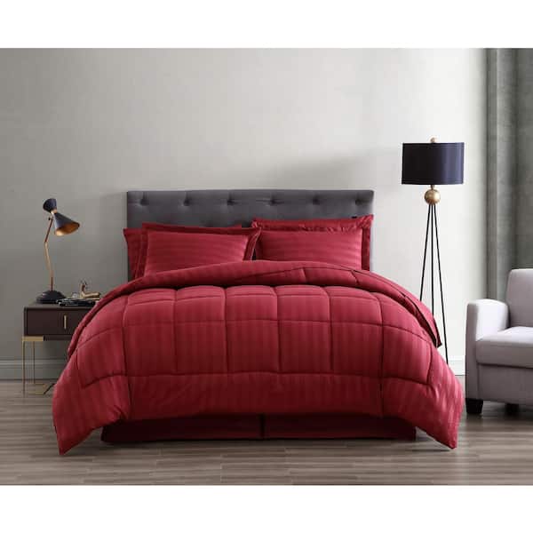 The Nesting Company Maple Dobby Stripe 8-Piece Queen Burgundy Bed in a ...