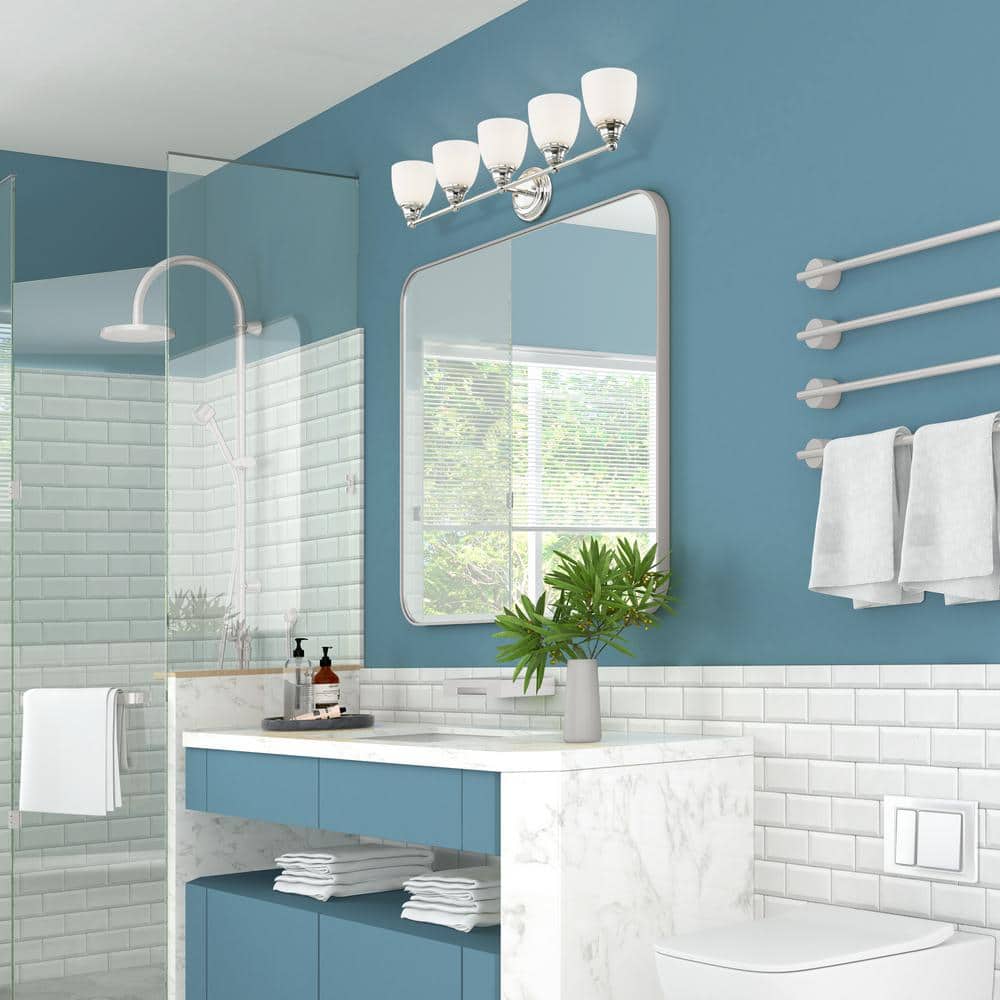 Somerville Polished Chrome 5-Light Vanity with Satin Opal Glass