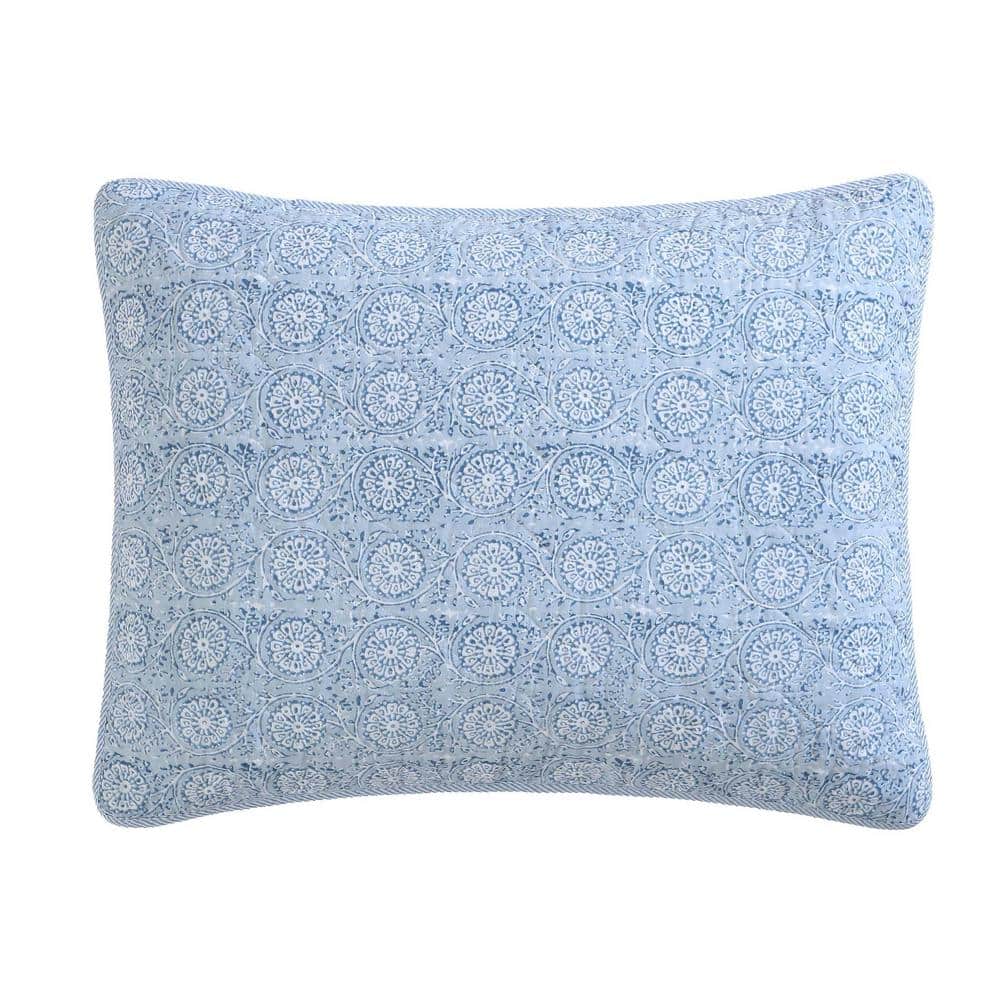 Classic Blue Cotton Reversible Twin Quilt Set with Puff Embellishment