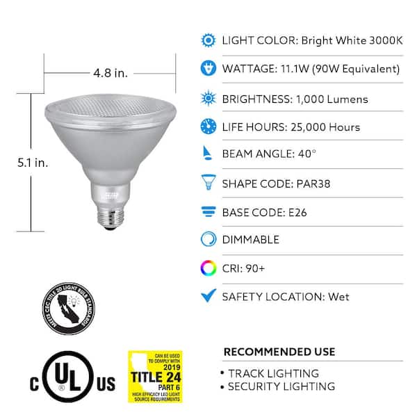 Feit Electric 90-Watt Equivalent PAR38 Dimmable CEC Title 24 Compliant LED ENERGY STAR 90+ CRI Flood Light Bulb, Bright White (2-Pack)