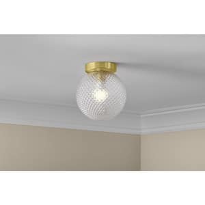 Walsh 8 in. 1-Light Antique Brass Flush Mount with Prismatic Glass Shade