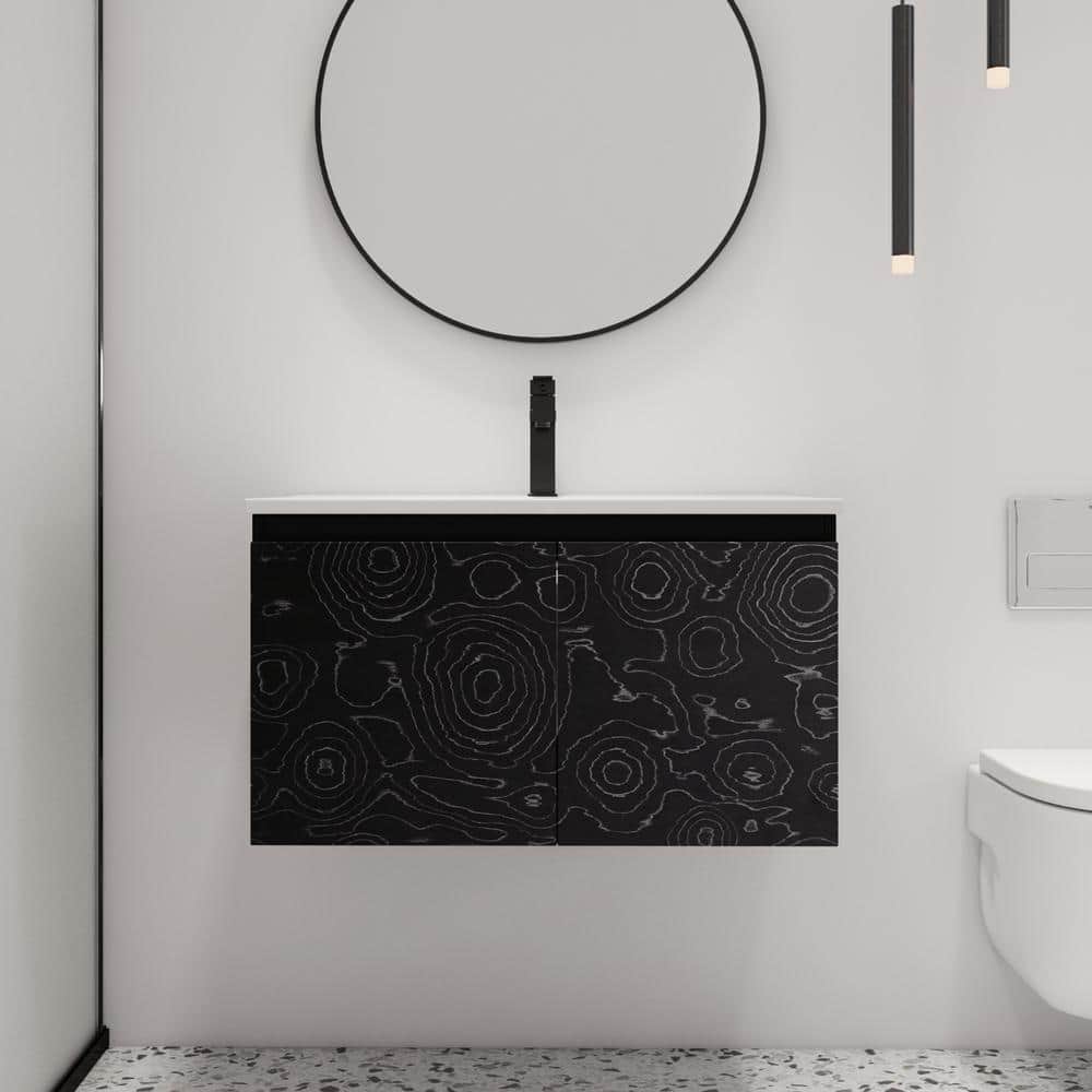 30 in. W x 18.3 in. D x 17.3 in. H Wall Mounted Bath Vanity in Black with W