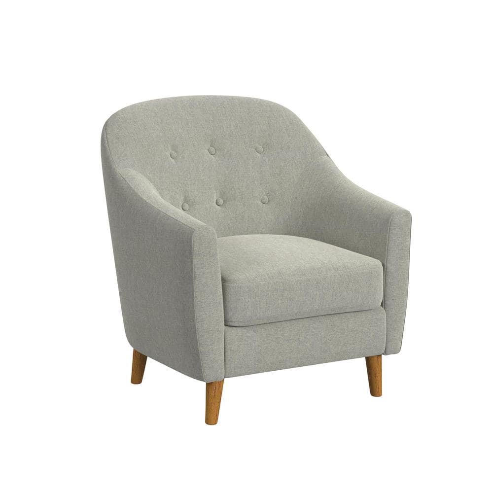 Gray Button Tufted Woven Accent Chair with Light Brown Wood Legs