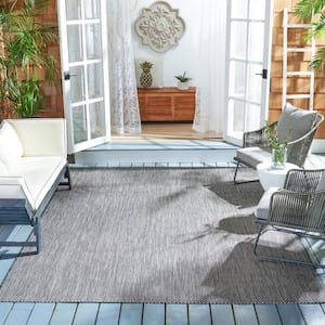 Courtyard Black/Beige 9 ft. x 9 ft. Solid Distressed Indoor/Outdoor Patio  Square Area Rug