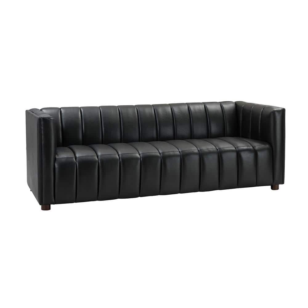 JAYDEN CREATION Pachynus 83 in.Wide Square Arm Genuine Leather Rectangle  Contemporary Channel-tufted Sofa in Black SFLB0695-BLK-AB - The Home Depot