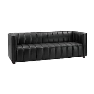 Pachynus 83 in.Wide Square Arm Genuine Leather Rectangle Contemporary Channel-tufted Sofa in Black