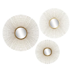 Metal Gold Sunburst Wall Decor with Mirror Accent (Set of 3)