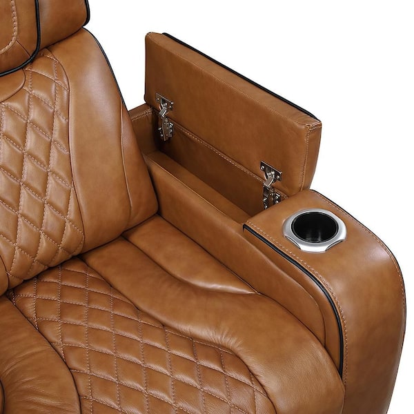 Lazzara Cassian 72 in. W Brown Leather 2-Seater Power Double