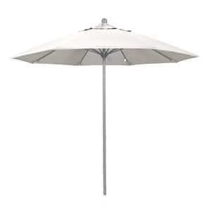 9 ft. Gray Woodgrain Aluminum Commercial Market Patio Umbrella Fiberglass Ribs and Push Lift in Natural Sunbrella