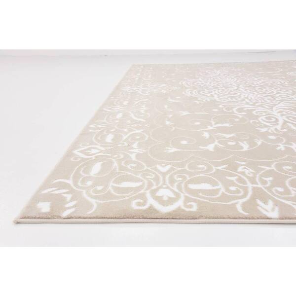 10' x 13' Unique Loom Rushmore Collection Traditional White Tone-on-Tone Snow White Area Rug 