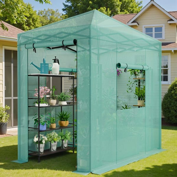 4 ft. W x 6 ft. D Collapsible Metal Walk-In Greenhouse, Green