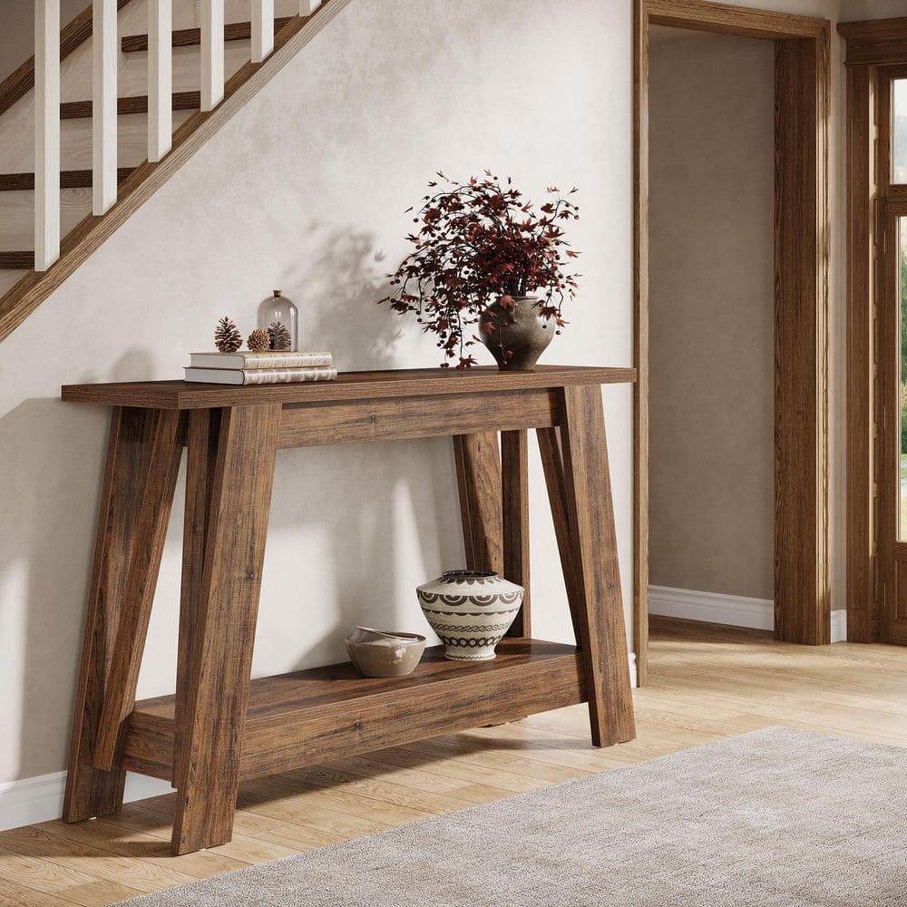 BYBLIGHT Turrella 41.3 in. Rustic Brown Rectangle Wood Console Table, Small Entraway Table BB-JW1060-SJH