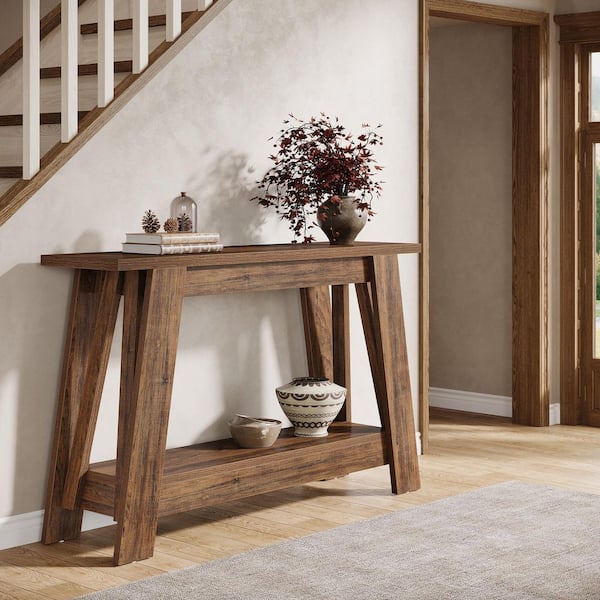 Turrella 41.3 in. Rustic Brown Rectangle Wood Console Table, Small Entraway Table