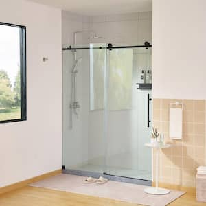 60 in. W x 76 in. H Frameless Sliding Shower Door in Matte Black with Explosion-Proof Clear Glass