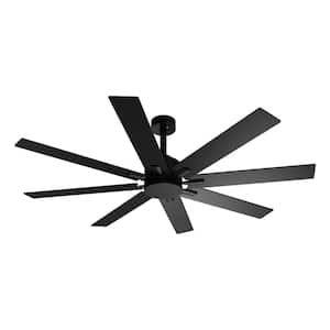 Indoor Outdoor Use 65 in. Black Solid Wood Grain 8 Blade Propeller Ceiling Fan with Remote Control, 5-Speed Adjustable