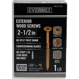 #9 x 2-1/2 in. Star Drive Flat Head Exterior Wood Screws (100-Pack)