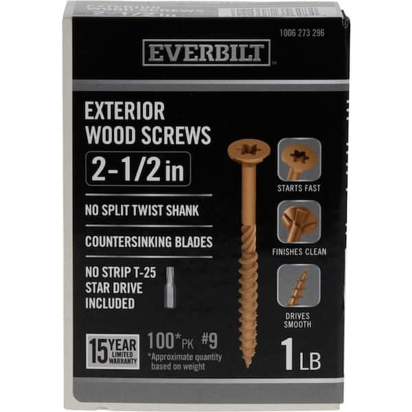 Everbilt #9 x 2-1/2 in. Star Drive Flat Head Exterior Wood Screws (100-Pack)