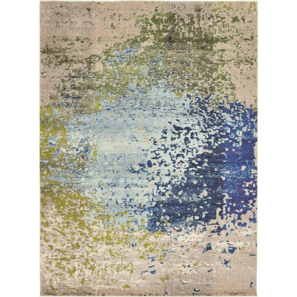 Modern Abstract Blue 8' x 11' Synthetic Easy-Care Area Rug