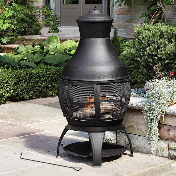 HeatMaxx 45 in. Outdoor Fireplace Wooden Black Fire Pit, Chimenea