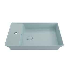 Sottile 23.5 in. Matte Ice Blue Fireclay Rectangular Vessel Sink with 1-Hole Faucet Deck