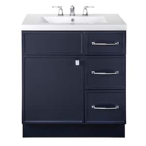 Manhattan 30 in. W x 21 in. D x 36-1/2 in. H Free Standing Vanity White with Rectangle Basin in Blue