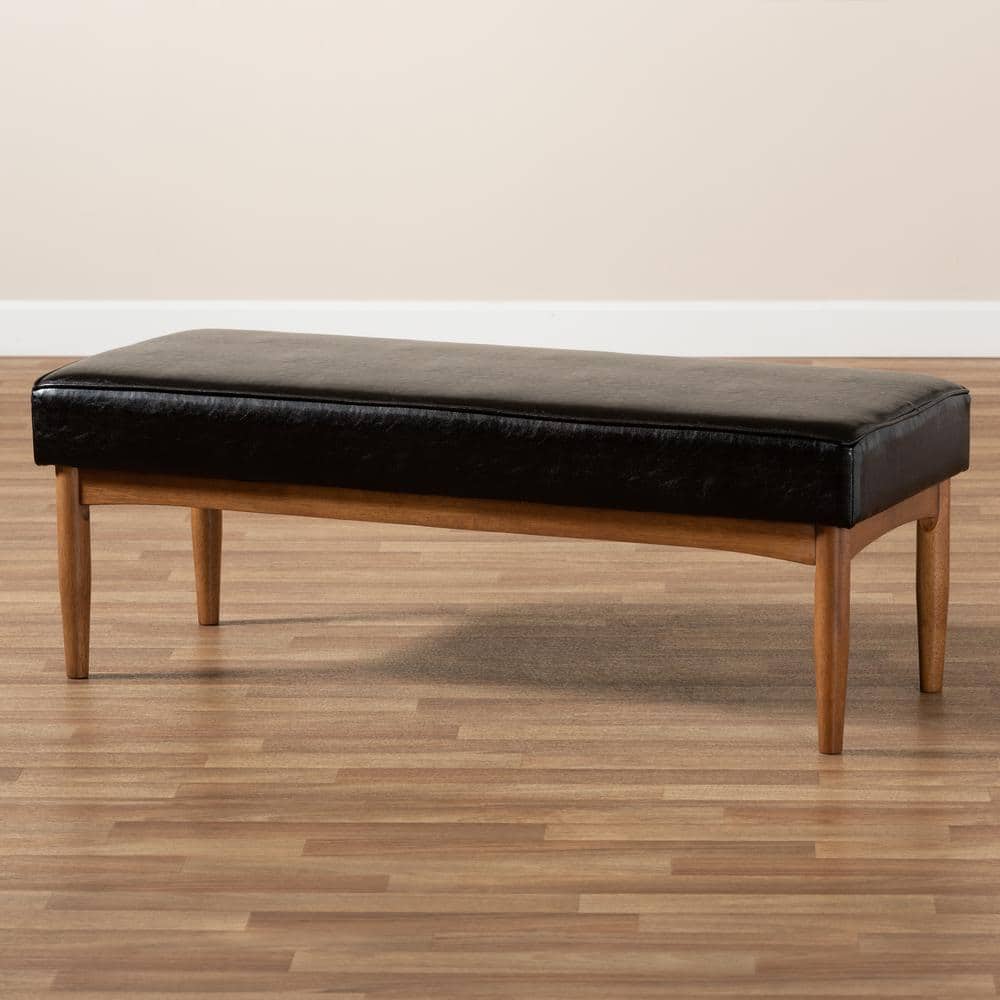 Arvid Mid-Century Modern Dark Brown Faux Leather Upholstered Dining Bench