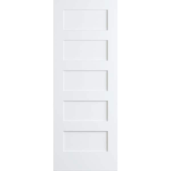 Unbranded 36 in. x 84 in. 5 Panel Shaker Primed Wood Sliding Barn Door with Hardware Kit