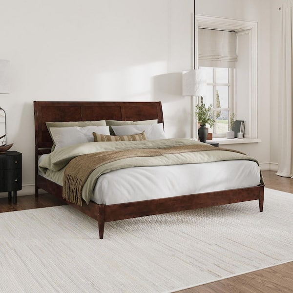AFI Valencia Walnut Brown Solid Wood Frame King Low Profile Platform Bed