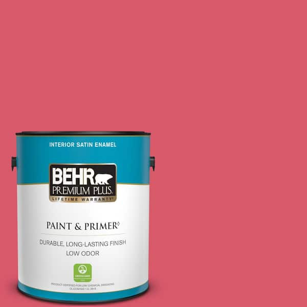 BEHR PREMIUM PLUS 1 gal. #130B-6 Dragon Fruit Satin Enamel Low Odor Interior Paint & Primer