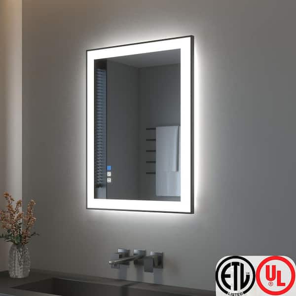 32 in. W x 24 in. H Rectangular Framed LED Anti-Fog Wall Bathroom Vanity Mirror in Black with Backlit and Front Light
