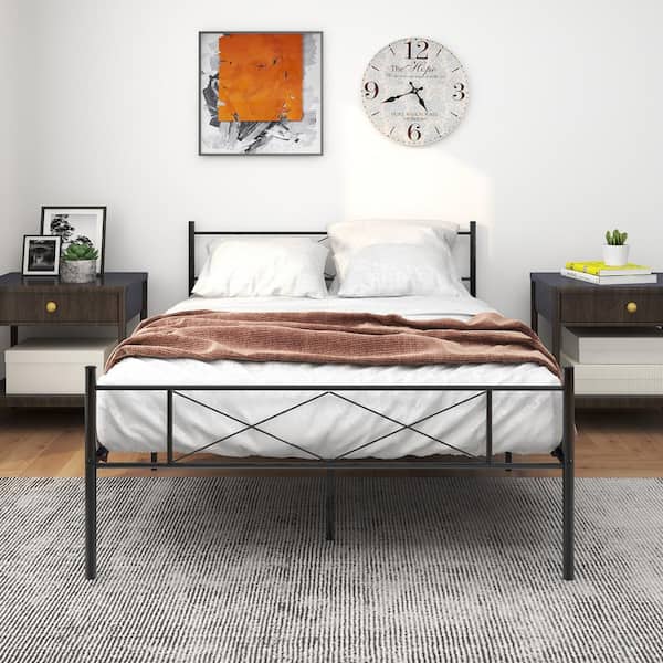 Westsky 54.72 in. Wide Black Full Metal Bed Frame Platform Foundation Vintage Headboard and Footboard Easy Assembly of Bedroom