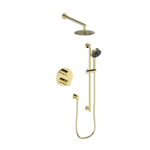 Emerald 2-Spray Patterns 2 GPM 8" Wall Mount Rainfall Dual Shower Heads Thermostatic Shower System in Polished Gold